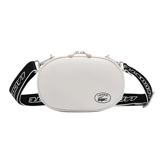 LACOSTE Cow Leather Shoulder Bag, Crossbody Bag Medium Women's White