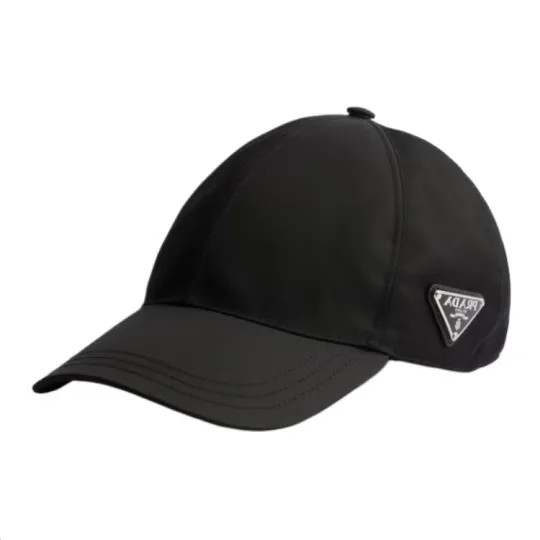 PRADA Nylon, Textile Fiber, Plastic, Fishnet, Cotton, Recycled Polyamide, Enamel Metal Baseball Caps Unisex Black