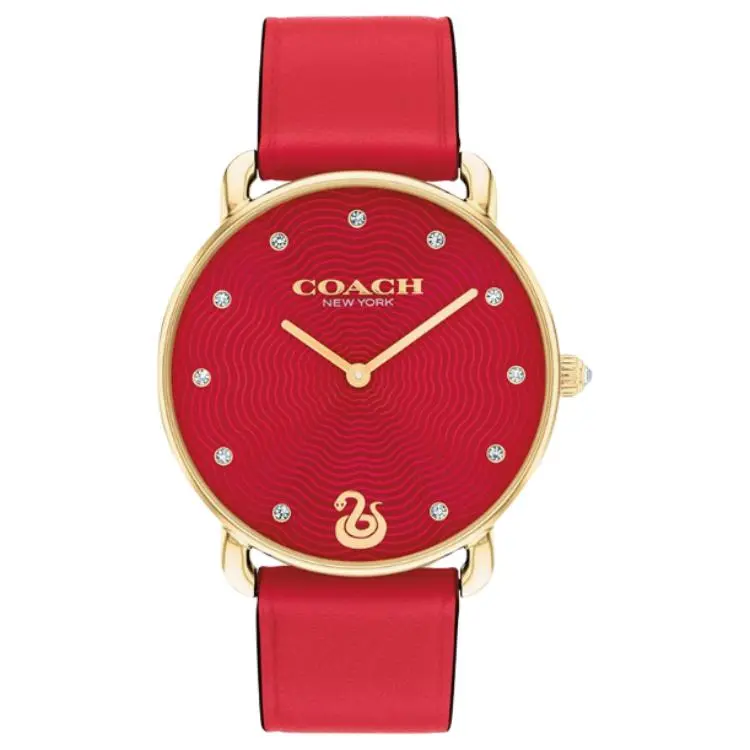 COACH ELLIOT Wrist Watches Quartz Movement Cow Leather/Cow Leather Strap 36mm Red Watch Dial Women's Watch