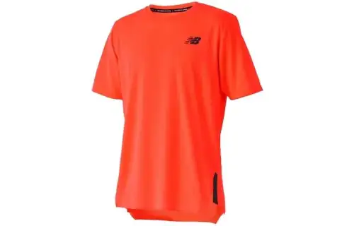 New Balance T Shirts Men's Red Crew Neck Moderate Straight Fit