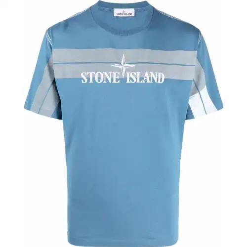 STONE ISLAND T Shirts Men's Blue Crew Neck Moderate Straight Fit