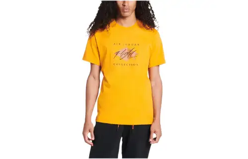 Jordan Flight Essentials T Shirts Men's Yellow Crew Neck Moderate Straight Fit