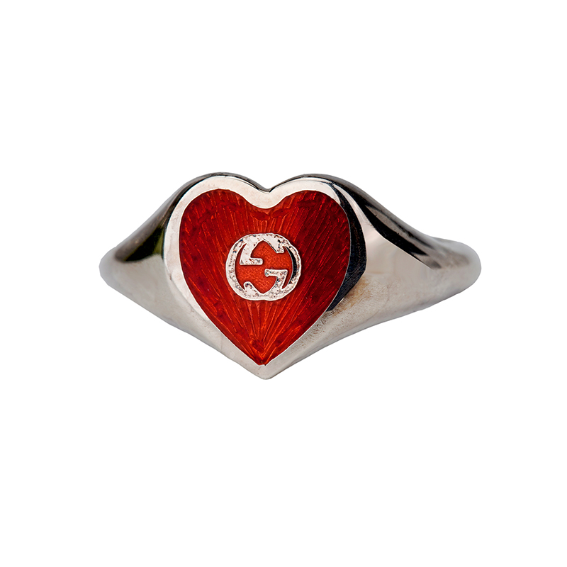 GUCCI Gucci, glossy enamel, red ring for men and women, silver 925 sample, for beloved
