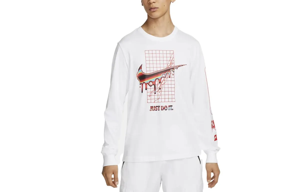 Nike T-Shirts Men's White Crew Neck Moderate Straight Fit