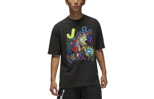 Jordan T Shirts Men's Black Crew Neck Moderate Straight Fit