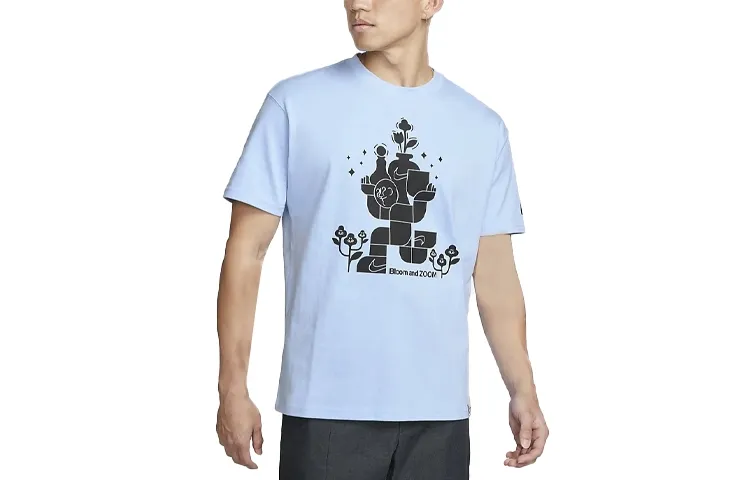 Nike T-Shirts Men's Blue Crew Neck Moderate Straight Fit