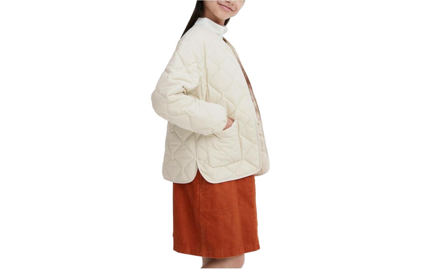 UNIQLO Uniqlo cotton coat, children's clothing, solid color pockets, single-breasted, casual and warm, milky white, children's style