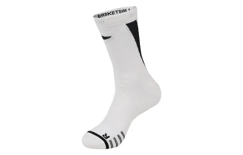 Li Ning, breathable antibacterial basketball socks for men and women, white set, American style, increased thickness, mid-length