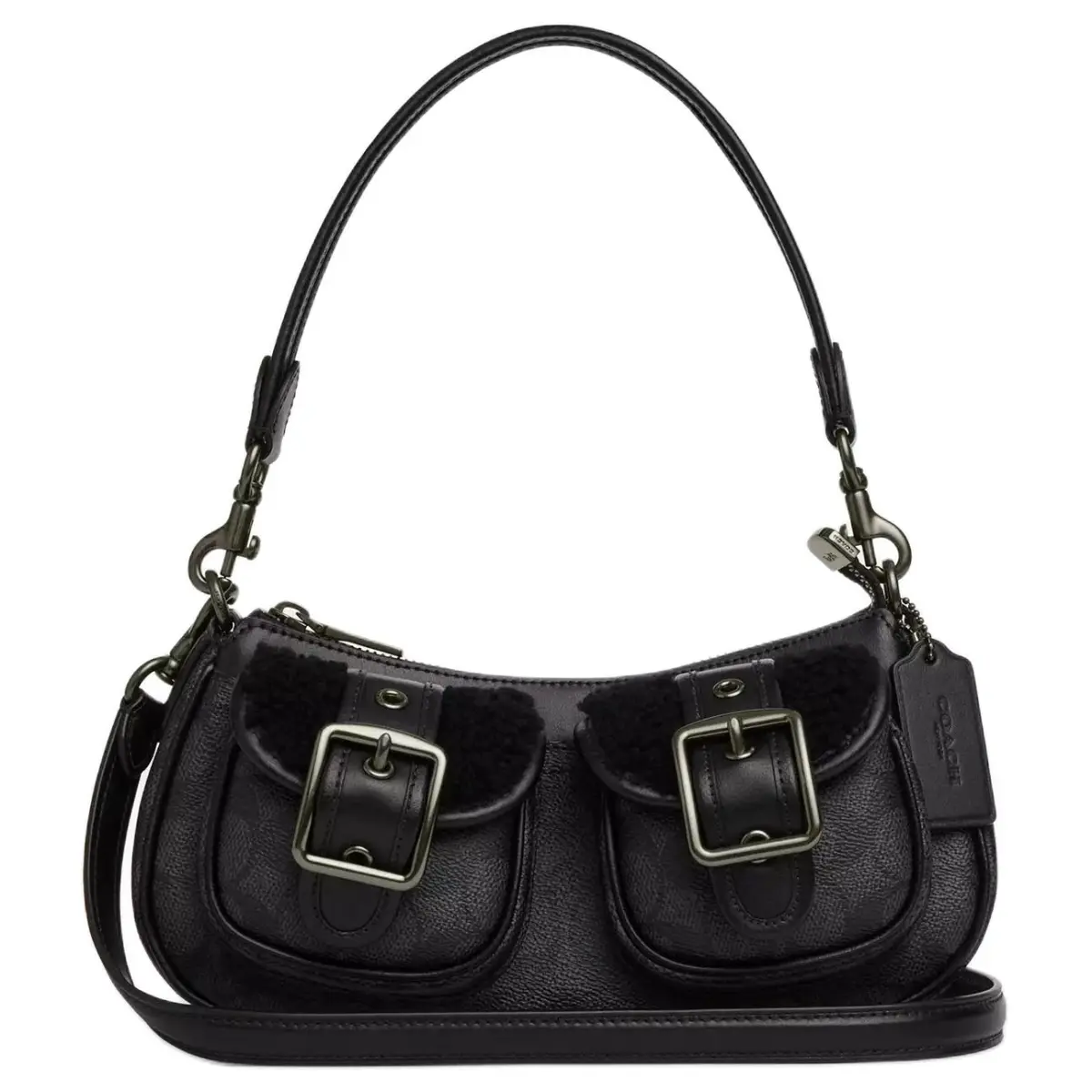 COACH Ashton Coated Canvas With Smooth Leather One Shoulder Handbags Medium Women's Black