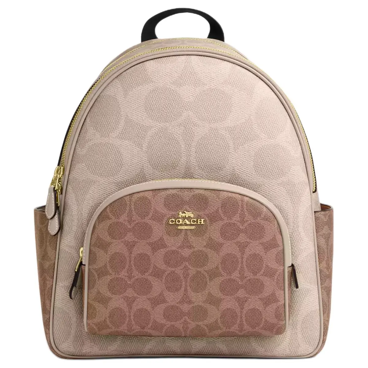 COACH Court Coated Canvas Backpack Large Women's Sand & Brown & Umber