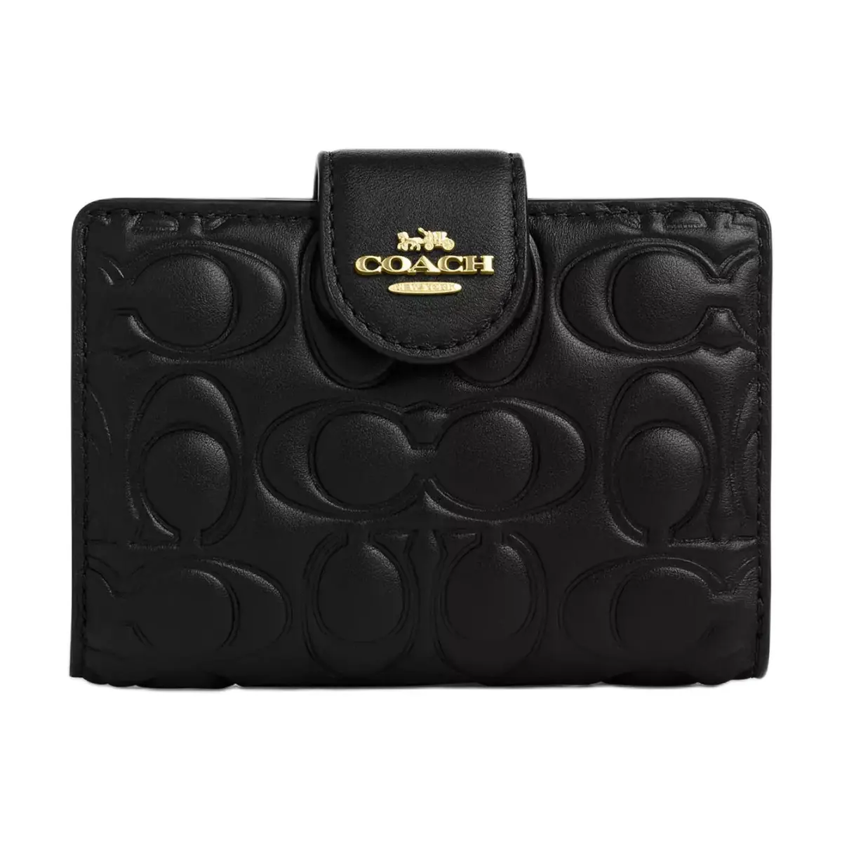 COACH Corner Zip Leather Wallets Medium Women's Black