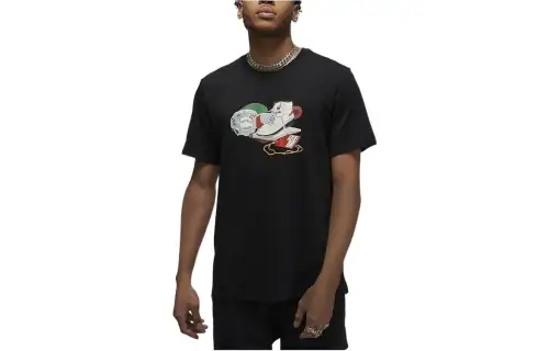 Jordan T Shirts Unisex Black Crew Neck Moderate Straight Fit