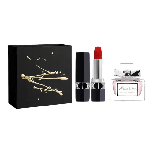 DIOR Lipstick, makeup primer, velvet matte moisturizing set, perfume, gift box, long-term effect, 3.5g, 3.2g, 5 ml