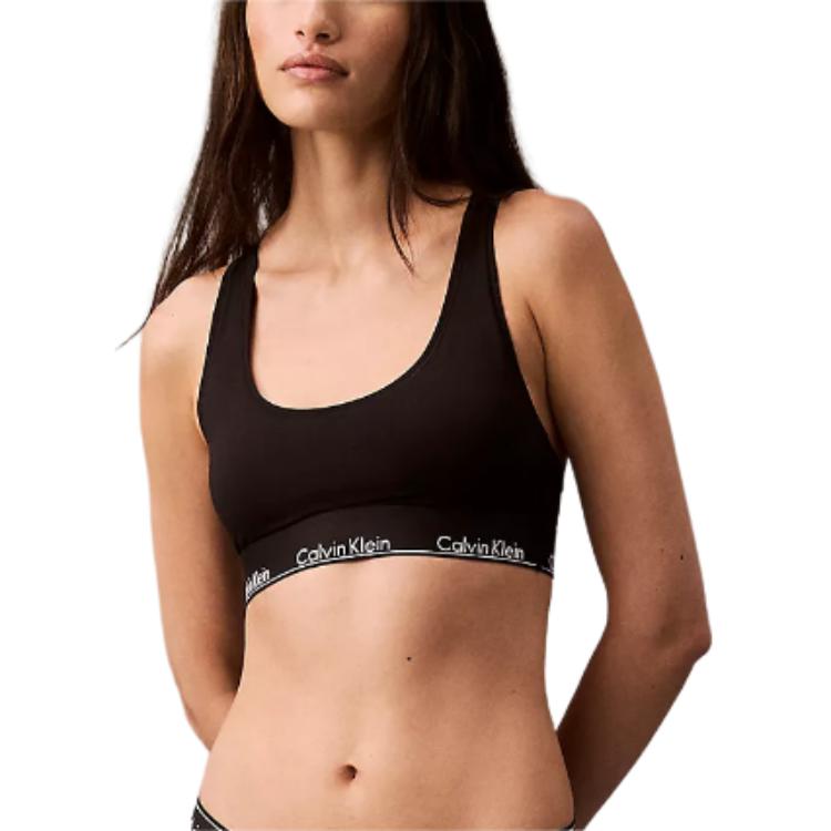 CALVIN KLEIN one-piece thinly padded racer-shaped tank top sports bra for women, black