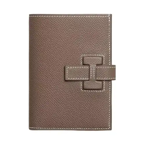 HERMES H Passant Epsom Leather Wallet Women's 18 Etoupe Elephant Gray