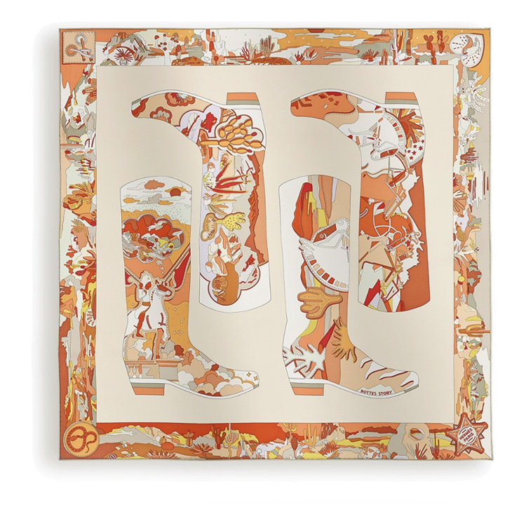 Женский шарф Hermes Silk Scarf (оранжево-синий) — фото 2