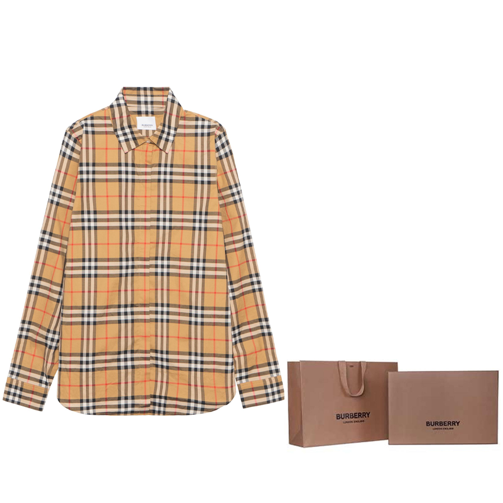 Женская рубашка Burberry (бежевая в клетку) — фото 2