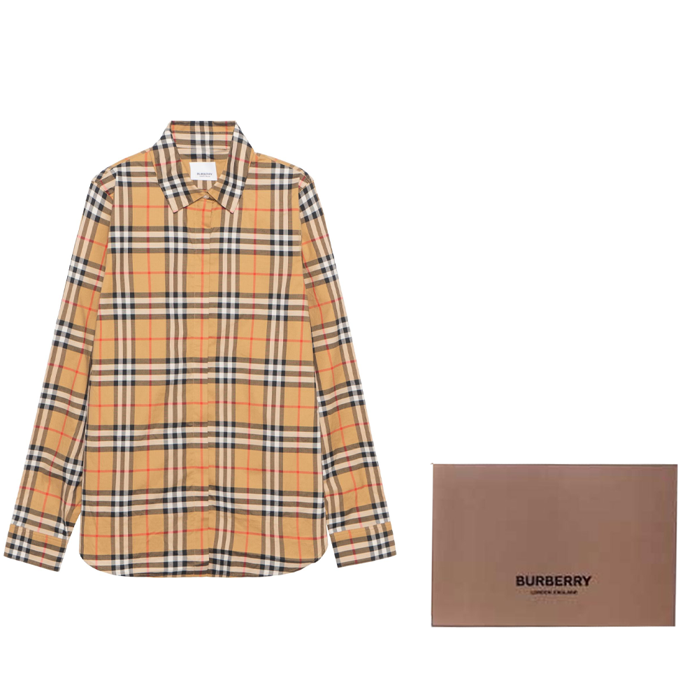 Женская рубашка Burberry (бежевая в клетку) — фото 4