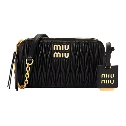 MIU MIU Matelassé Sheepskin Shoulder Bag Women's Black