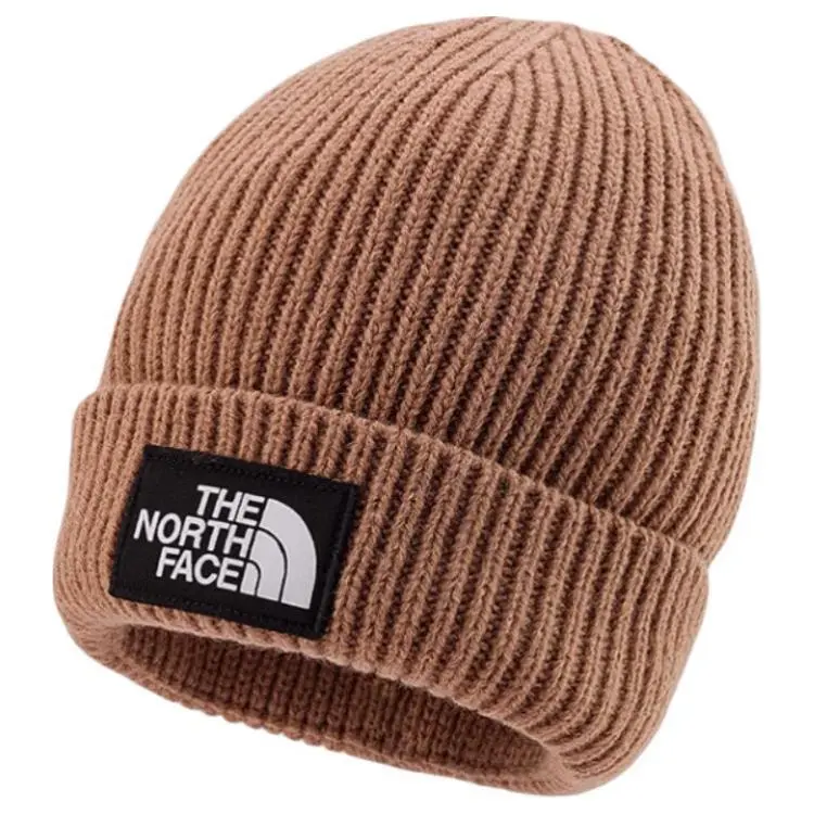 THE NORTH FACE Brand Logo Knitted Fabric Beanies Unisex Latte Brown