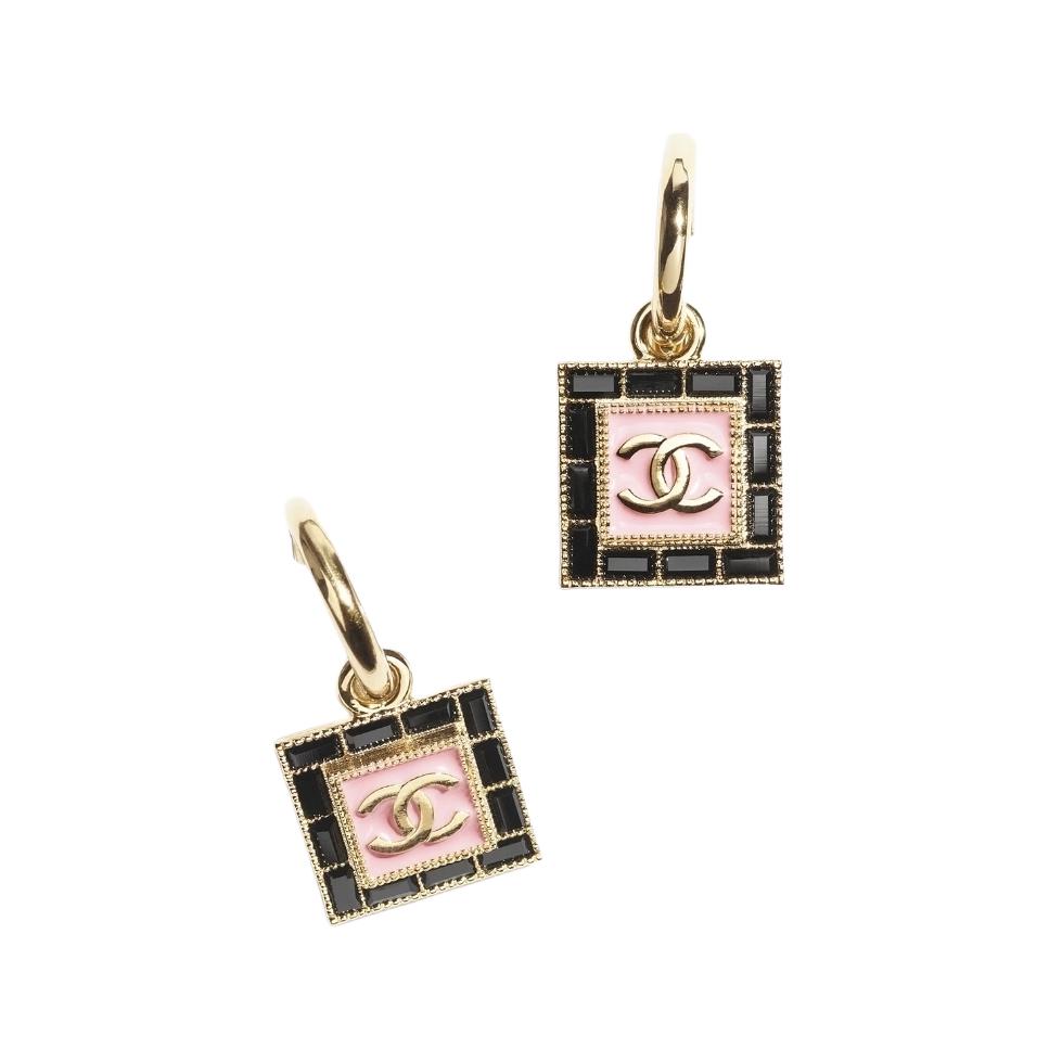 CHANEL Metal, Rhinestone, Resin Earrings Women's Black
