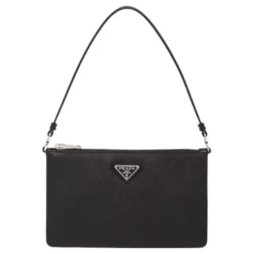 PRADA Saffiano Cow Leather Shoulder Bag Women's Black