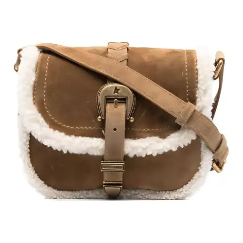 Golden Goose Suede Wool Trim Shoulder Bag Women's Brown