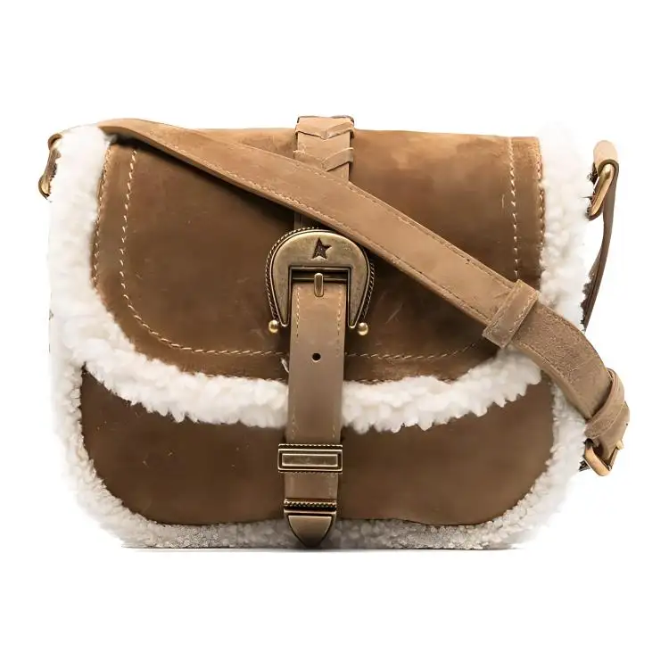 Golden Goose Suede Wool Trim Shoulder Bag Women's Brown