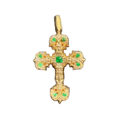 Chrome Hearts Design stone inlay, golden pendant emerald for men and women, 22 carat white gold, with gem, for beloved
