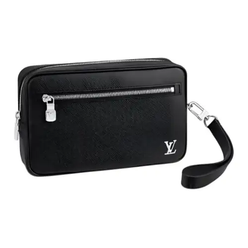 LOUIS VUITTON Pochette Kasai Cow Leather Clutch Men's Black