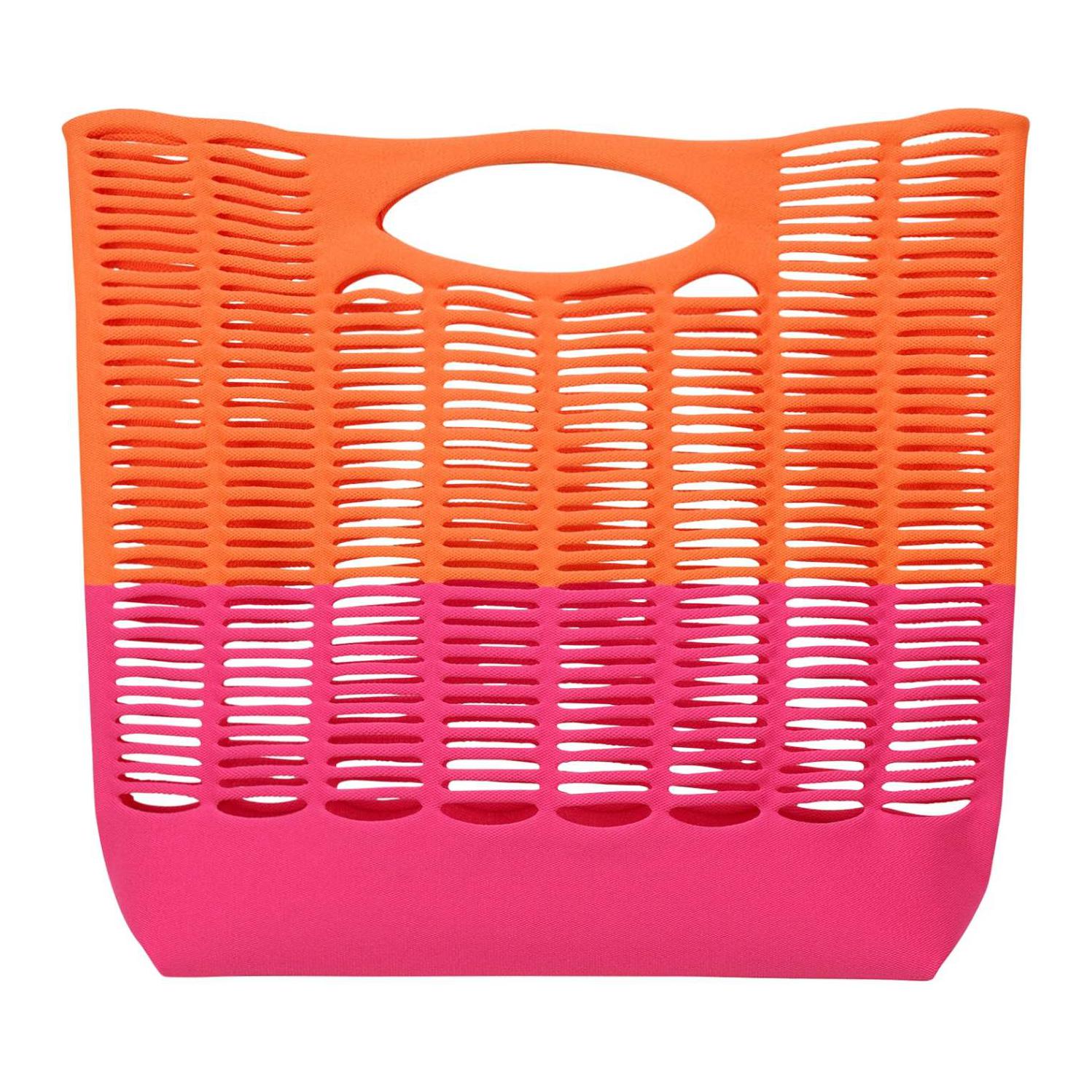 ISSEY MIYAKE Issey Miyake MOKKO BI two-color splicing weaving style polyester Tote bag Tote bag shopping bag handbag medium size women's warm orange and bright pink