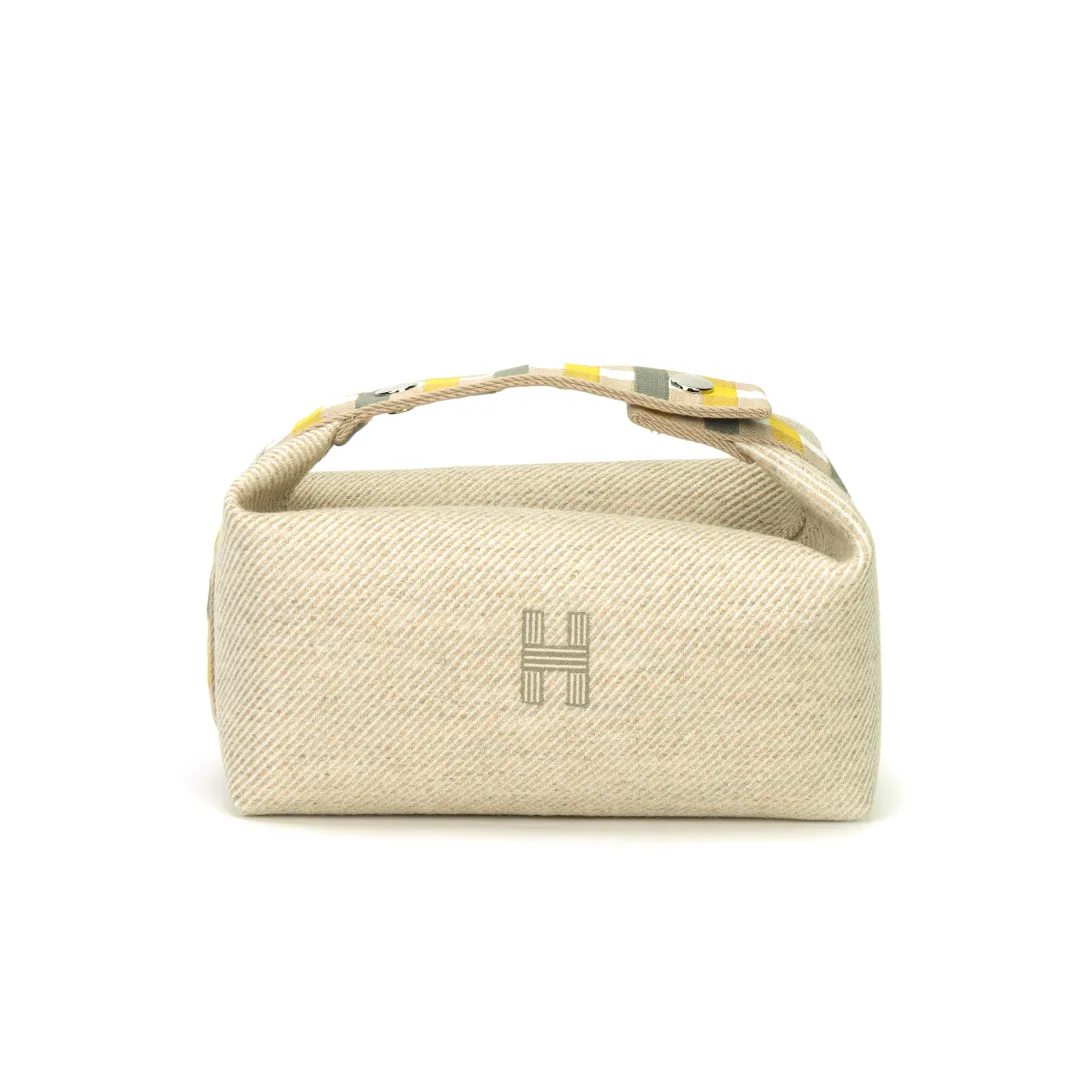 HERMES Bride a Brac Wool Storage Bag, Toiletry Bag Small Unisex Beige