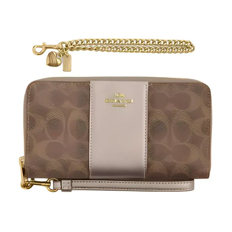 COACH Boxed Coated Canvas Wallet Women's Tan & Light Champagne