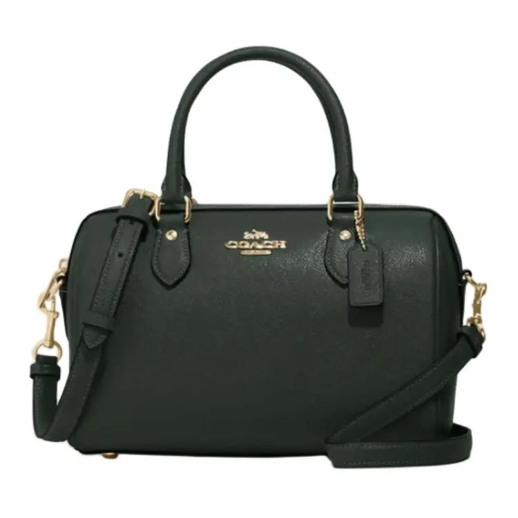 COACH Rowan Cross Grain Leather Boston Bag, Shoulder Bag, Crossbody Bag, Handbag Medium Women's Gold & Amazon Green