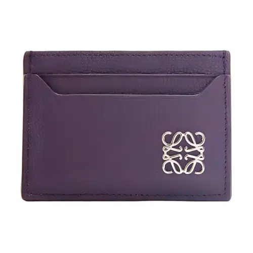 LOEWE Anagram Pebble Texture Cow Leather Card Holder Women's Dark Purple Red