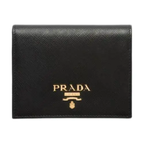PRADA Saffiano Leather Wallet Women's Black & Light Pink