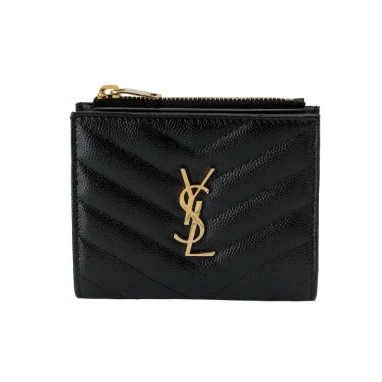 SAINT LAURENT Cassandre Quilting Grain Embossed Leather Card Holder, Wallet Women's Black