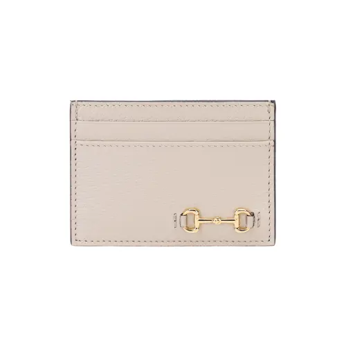 GUCCI Leather Card Holder Women's Milk Coffee