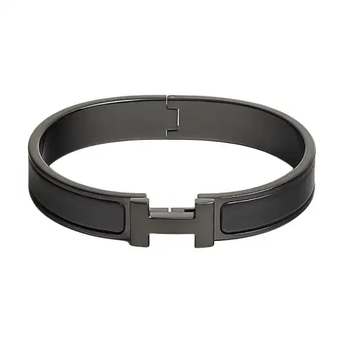 HERMES Clic H Enamel Bangles Unisex Black