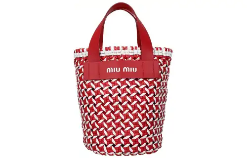 MIU MIU Leather Bucket Bag Clutch Unisex Red