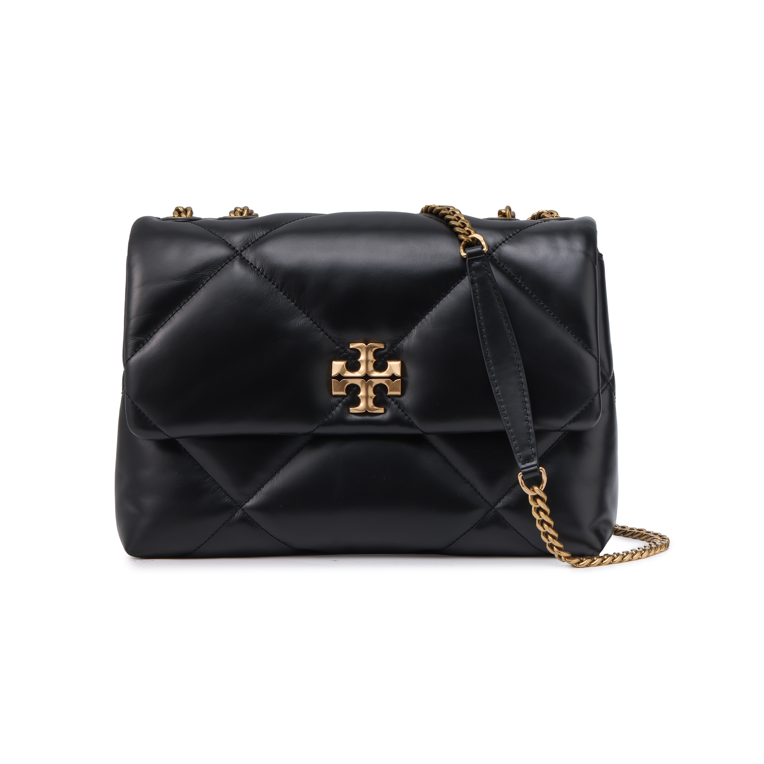 TORY BURCH Kira Diamond Quilted Beveled Double TLogo Logo Cow Leather Crossbody Shoulder Bag Medium Women's Black