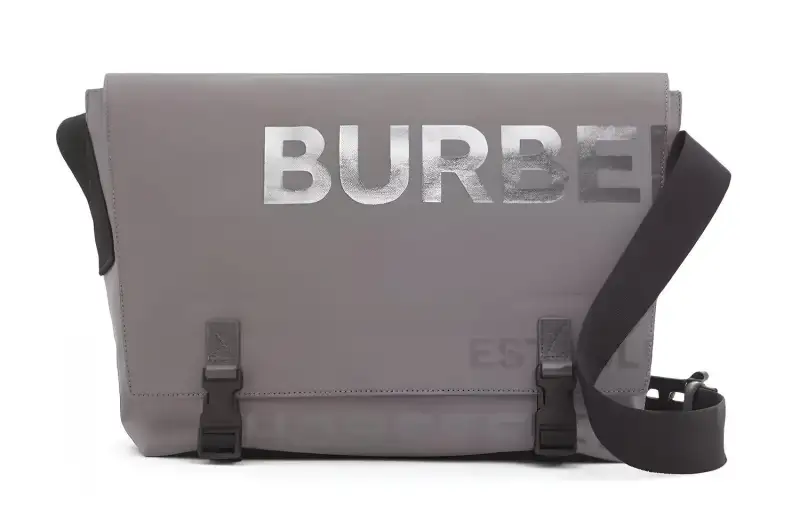 Burberry Print Leather Messenger Bag, Messenger Bag, Shoulder Bag, Crossbody Bag Men's Pastel Pink Gray