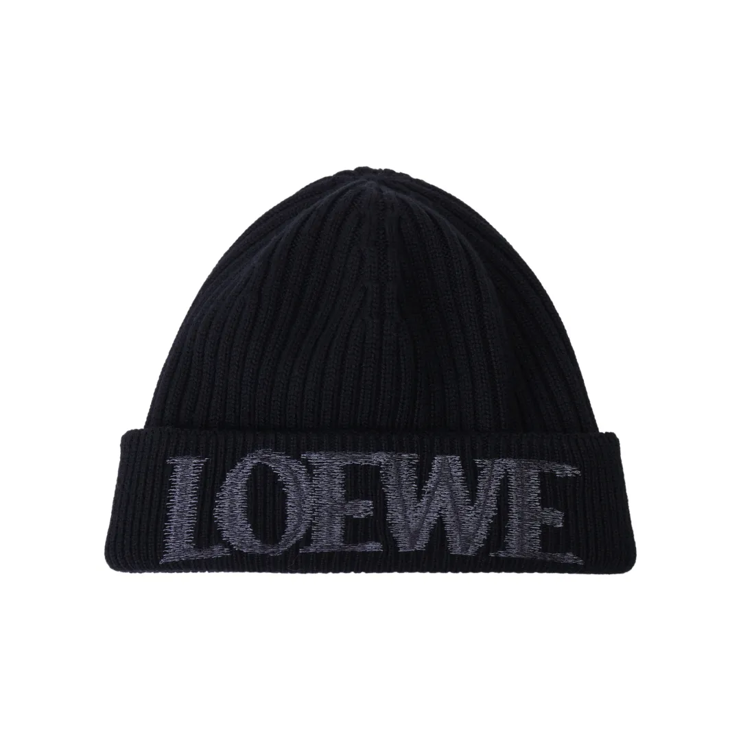 LOEWE Logo Embroidered Ribbed Knit Beanie
