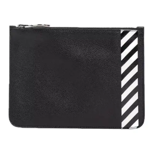 OFF WHITE Cow Leather Clutch Pochette Regular Unisex Black