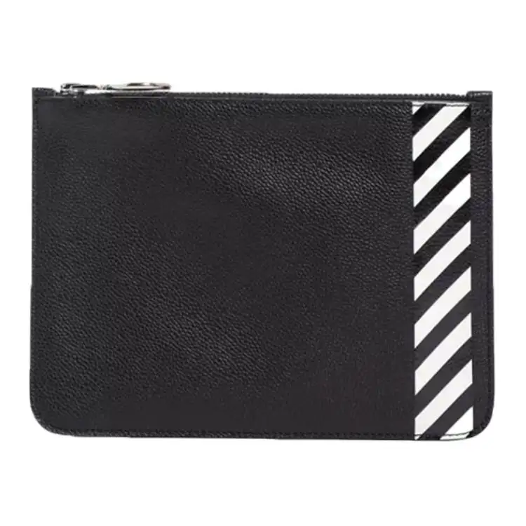 OFF WHITE Cow Leather Clutch Pochette Regular Unisex Black