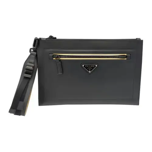 PRADA Saffiano Leather Clutch Unisex Black