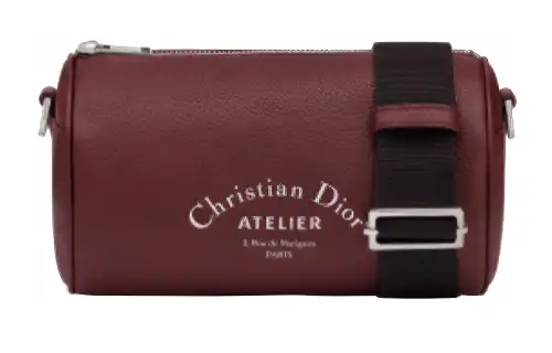 DIOR Zip Closure Calfskin Cylinder Bag, Clutch Bag, Shoulder Bag, Crossbody Bag Men's Burgundy