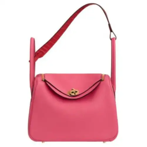 HERMES Lindy Clemence Bullock Leather Handbag 26 Women's Azalea Red