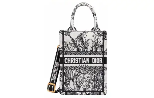 DIOR Embroidery Tote Bag, Shopping Bag, Cell Phone Pouch, Shoulder Bag, Crossbody Bag, Handbag Mini Women's White/Black