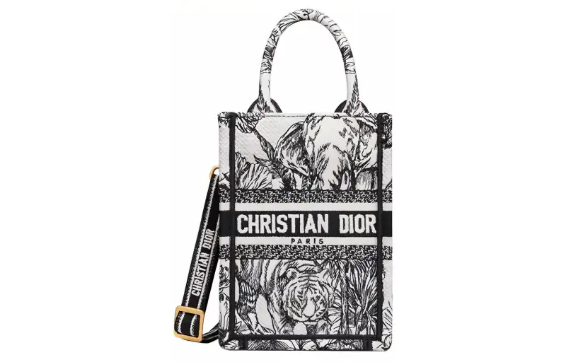 DIOR Embroidery Tote Bag, Shopping Bag, Cell Phone Pouch, Shoulder Bag, Crossbody Bag, Handbag Mini Women's White/Black